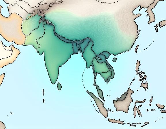 Peta data visual yang menunjukkan taburan hujan monsun selama sebulan.